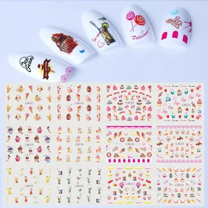 Lot de stickers pour ongles avec motifs de fruits tropicaux et desserts glacés