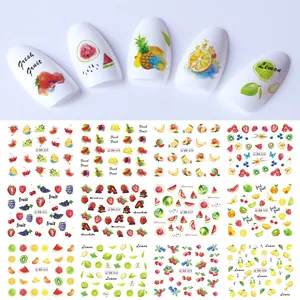 Autocollants d'ongles d'été aux motifs de fruits frais aquarelle, fraises et citrons inclus
