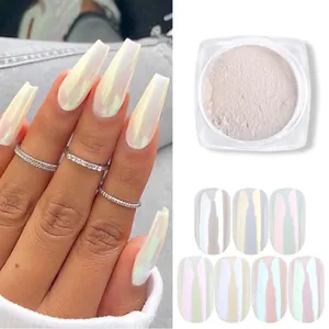 Polvo de Uñas Aurora Espejo Mágico Polvo de Cromo DIY Nail Art Perla Artificialdo Polvo de Concha Iridiscente Efecto Sirena Decoración de Manicura para Mujeres