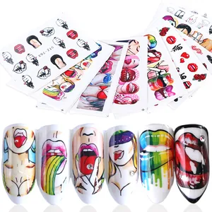 Pop Art Nail Art Stickers Decals Featuring Sexy Lips Women Face Retro Graffiti Design Water Transfer Manicure Accessory Decoration