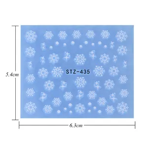 Christmas snowflake nail stickers in deep blue with white star patterns, 5.4x6.3cm, STZ-435