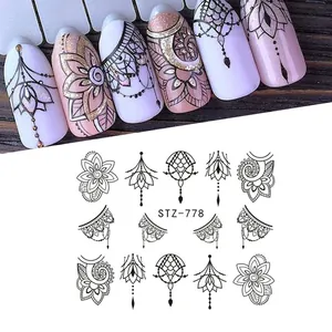 Stickers à ongles mandala noir et rose STZ-778 pour design artistique d'ongles