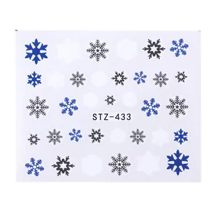 Detail of Christmas nail art stickers STZ-433 featuring blue and white snowflake patterns