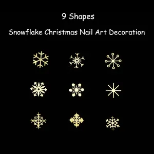 9 formes de flocons de neige dorés en métal 3D pour décorations d'ongles de Noël