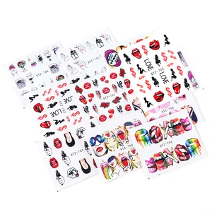 Nail art water sliders set with lips, dollar signs, and cool girl artistic designs