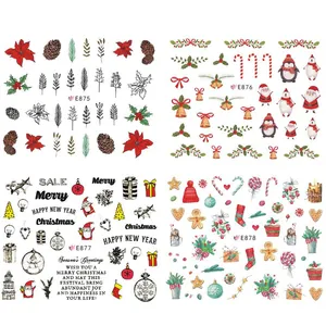 Detailed views of Christmas 3D nail art stickers with Santa and penguin motifs