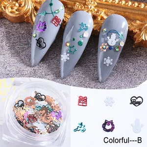 Christmas nail art sequins set with metallic snowflake and reindeer glitter shapes