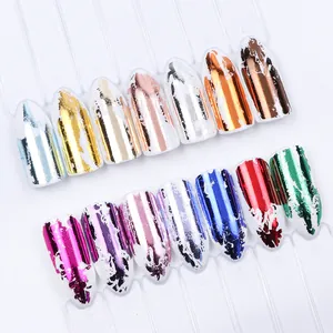 Set de 14 pegatinas para uñas con efecto láser metálico y cromo espacial en varios tonos