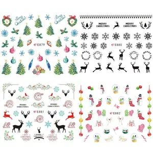 Christmas 3D nail art stickers set featuring Santa, reindeer, and snowflakes designs