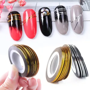 Ruban de Décoration Nail Art Métallique Autocollants Ligne Or Argent Auto-Adhésifs Décoration de Manucure Pour Design d'Ongles DIY Accessoires de Beauté Femme