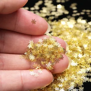 Paillettes flocon de neige dorées 3D pour décorations de manucure festives