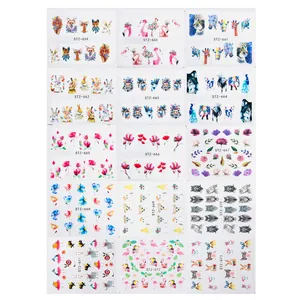 Nagelstickerset met wateroverdracht, bloemen en dierenmotieven voor nagelkunst