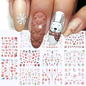 Christmas 3D Adhesive Nail Stickers Santa Claus Snowman Snowflake Design DIY Nail Art Decals For Winter Holiday Party