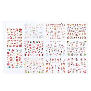 Christmas 3D nail art stickers set featuring Santa, reindeer, and snowman designs