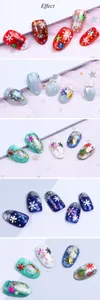 Detailed view of Christmas nail art sets with snowflake patterns and festive glitters