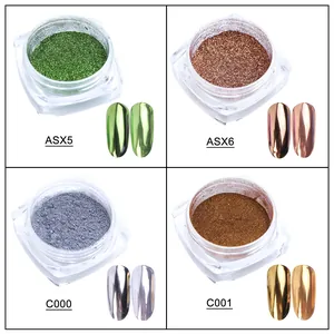 Nail mirror powder set with ASX5, ASX6, C000, C001 metallic chrome finish swatches