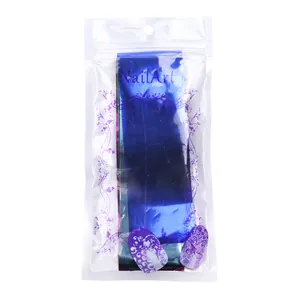 Set de láminas metálicas azul oscuro para uñas con embalaje artístico y muestras