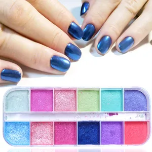 Palette professionnelle de 12 paillettes aurore pour ongles avec effet poudre perlee
