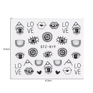 Stickers à ongles à l'eau avec motifs d'yeux et de cœurs dessinés à la main, STZ-819