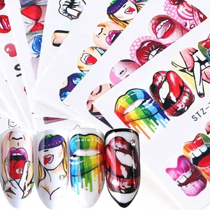 Adesivi per Nail Art Pop Art Labbra Rosse Sexy Decalcomanie a Trasferimento d'Acqua per Donne Decorazione Manicure Fai-da-Te Tatuaggio per Unghie Stile Strada