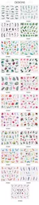 Dettagli di 21 design di adesivi per nail art con motivi di foglie verdi e fiori