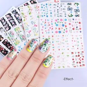 Detailed display of watercolor flower nail art stickers with realistic rose effect