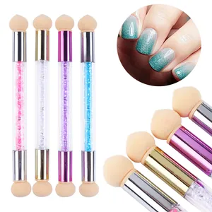 Lot de 4 pinceaux à ongles éponge à double tête avec manches à strass pour nail art