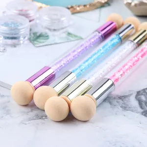 Pinceaux éponge à ongles double embout avec manches en strass et paillettes