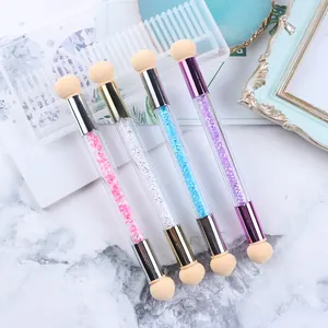 Stylo Dégradé pour Ongles à Double Extrémité avec Manche en Acrylique Strass Outil de Manucure Ombré Professionnel