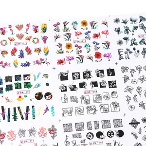 Detail of floral and abstract nail art stickers featuring models BN-1213 to BN-1218