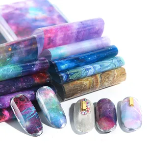 Pegatinas de Transferencia de Lámina de Arte de Uñas Patrón Floral Mármol Cielo Estrellado Decoración Manicura Mujer