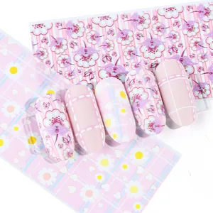 Láminas de transferencia de uñas con diseños florales y de cuadros para manicura