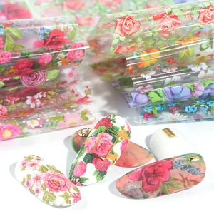 Láminas para uñas con diseños de rosas rosas retro y flores vintage para manicura