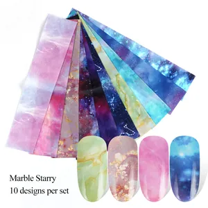 Lot de 10 feuilles de transfert pour ongles avec motifs marbrés et ciel étoilé laser