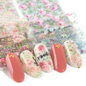 Papel transfer para uñas con diseño de rosas vintage y letras artísticas modernas