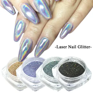Holographic laser nail glitter powder set with metallic chrome chameleon finish