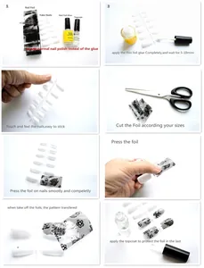 Tutoriel détaillé pour l'application d'autocollants nail art à fleurs noires sur faux ongles