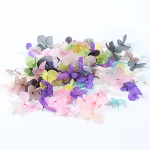 Detailed close-up of colorful dried hydrangea flower petals for nail art decoration