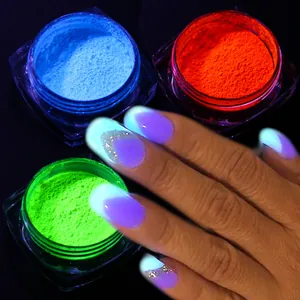Leuchtendes Nagel-Glitzer-Puder-Set in Blau, Orange und Grün für DIY fluoreszierende Nägel