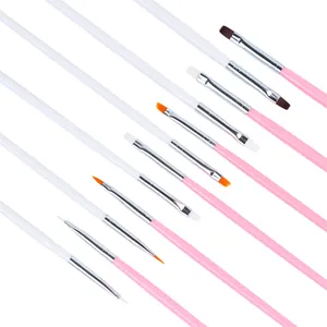 Professional 8pcs nail art brush set with white wooden handles for painting and carving
