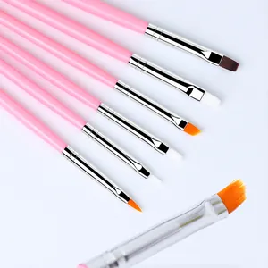 7-piece pink nail art brush set with silver ferrules for professional manicure designs