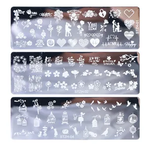Detailed steel nail stamping plates featuring floral, wedding, and animal laser patterns