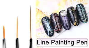 Nail art liner brush set with three tip lengths for fine painting and line details