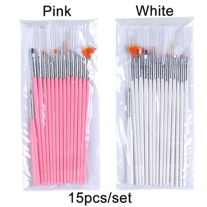15pcs professional nail art brush set in pink and white for painting and design