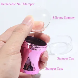 Roze metalen nagelstempel met transparante siliconen kop en beschermende dop