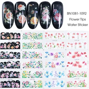 Water transfer nail art stickers featuring elegant floral patterns and rose designs