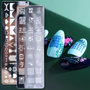 Nail art stamping plates with heart and floral patterns for professional manicure designs