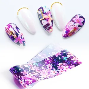 Pellicola per nail art con fiori di ciliegio viola, farfalle e scritta Dream