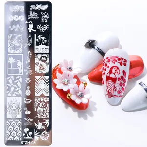 Tropical theme nail stamping plate with parrot and floral patterns for summer manicure