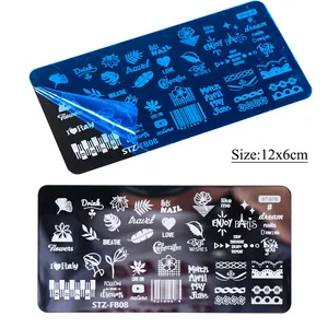 Dual pack 12x6cm nail stamping plates with floral, leaf and letter designs for DIY art